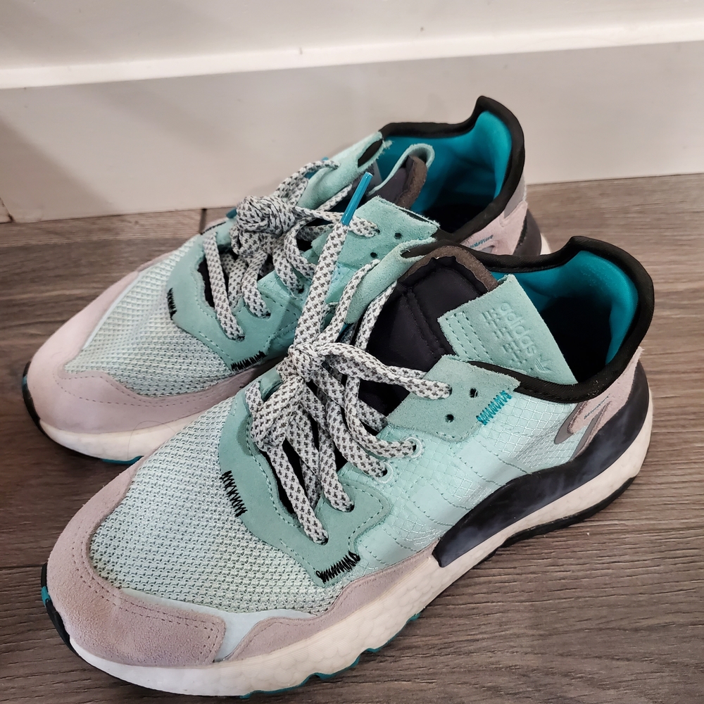 Adidas Nite Jogger Womens 7 Youth 5.5 Teal and Black Sneakers